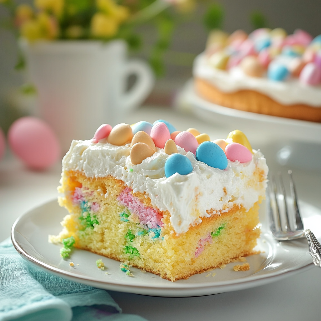 A colorful and delicious Easter Poke Cake that’s perfect for your holiday celebrations.