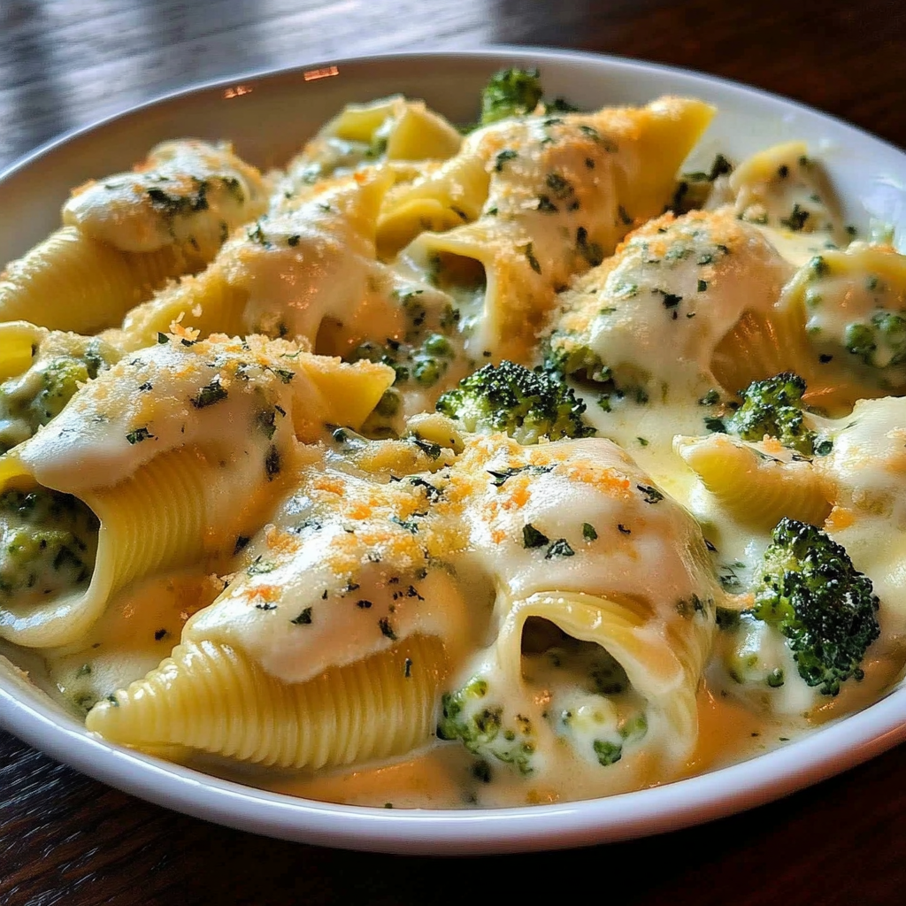 Recipe preparation for Cheesy Chicken & Broccoli Stuffed Shells