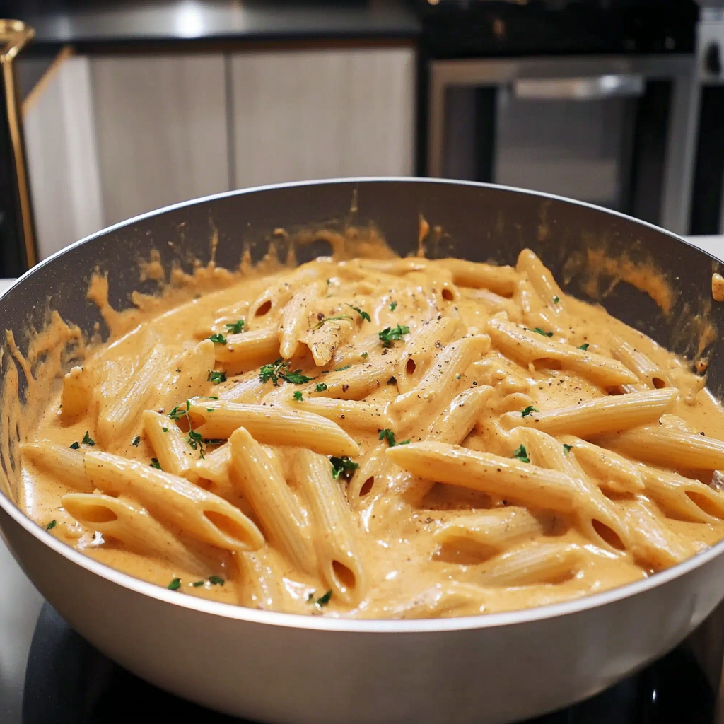 Recipe preparation for One-Pot Buffalo Ranch Chicken Penne