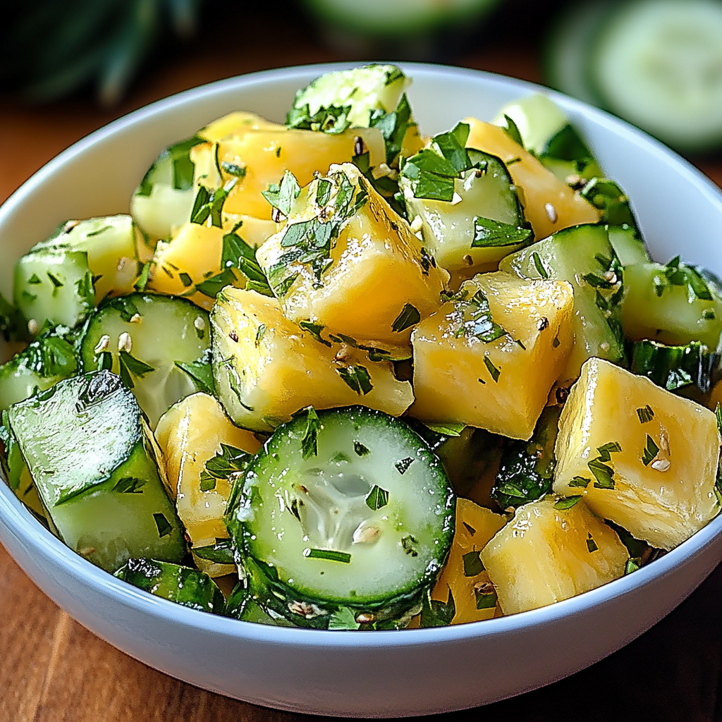 Recipe preparation for Refreshing Pineapple Cucumber Salad
