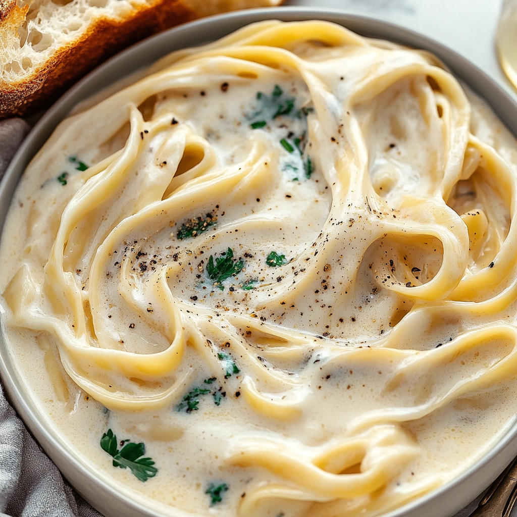 Recipe preparation for Creamy Fettuccine Alfredo