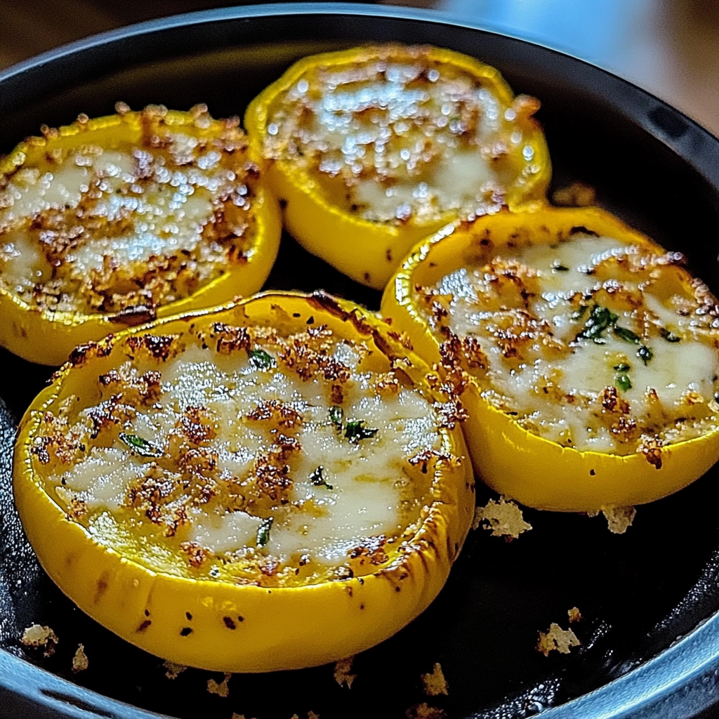 Recipe preparation for Cheesy Baked Squash Rounds
