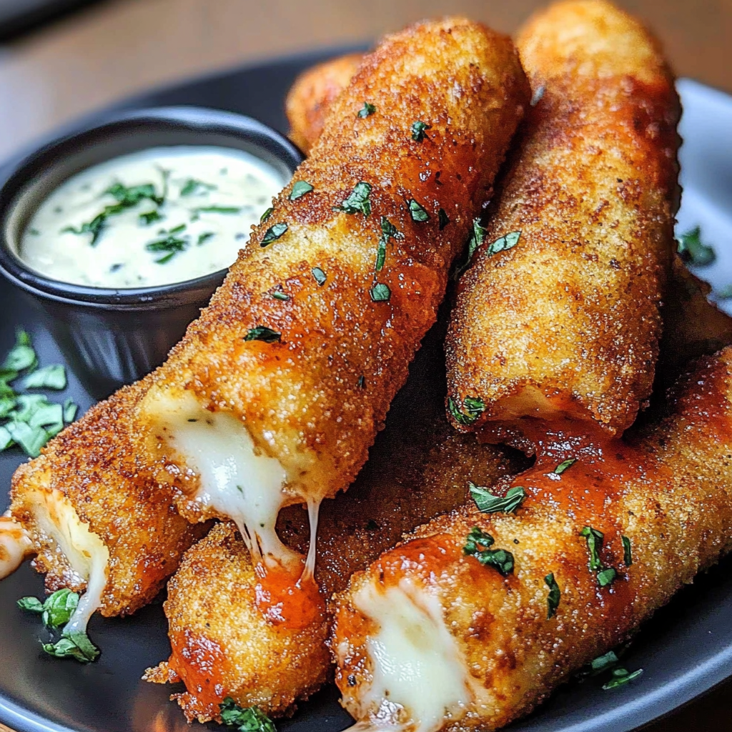 Recipe preparation for Crispy Mozzarella Sticks with Dips