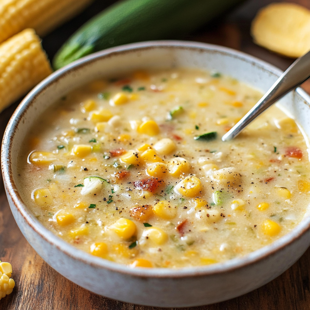Recipe preparation for Summer Fresh Corn and Zucchini Chowder