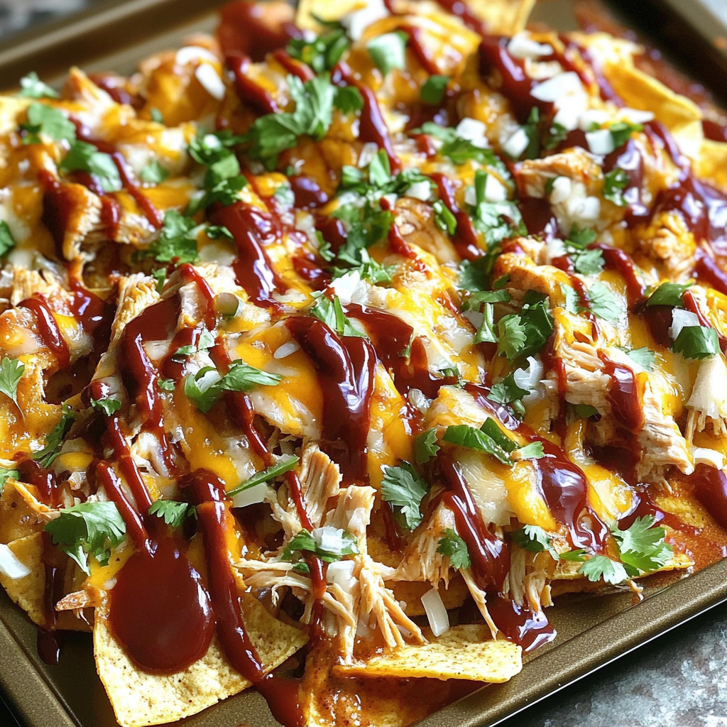 Recipe preparation for Sheet Pan BBQ Chicken Nachos