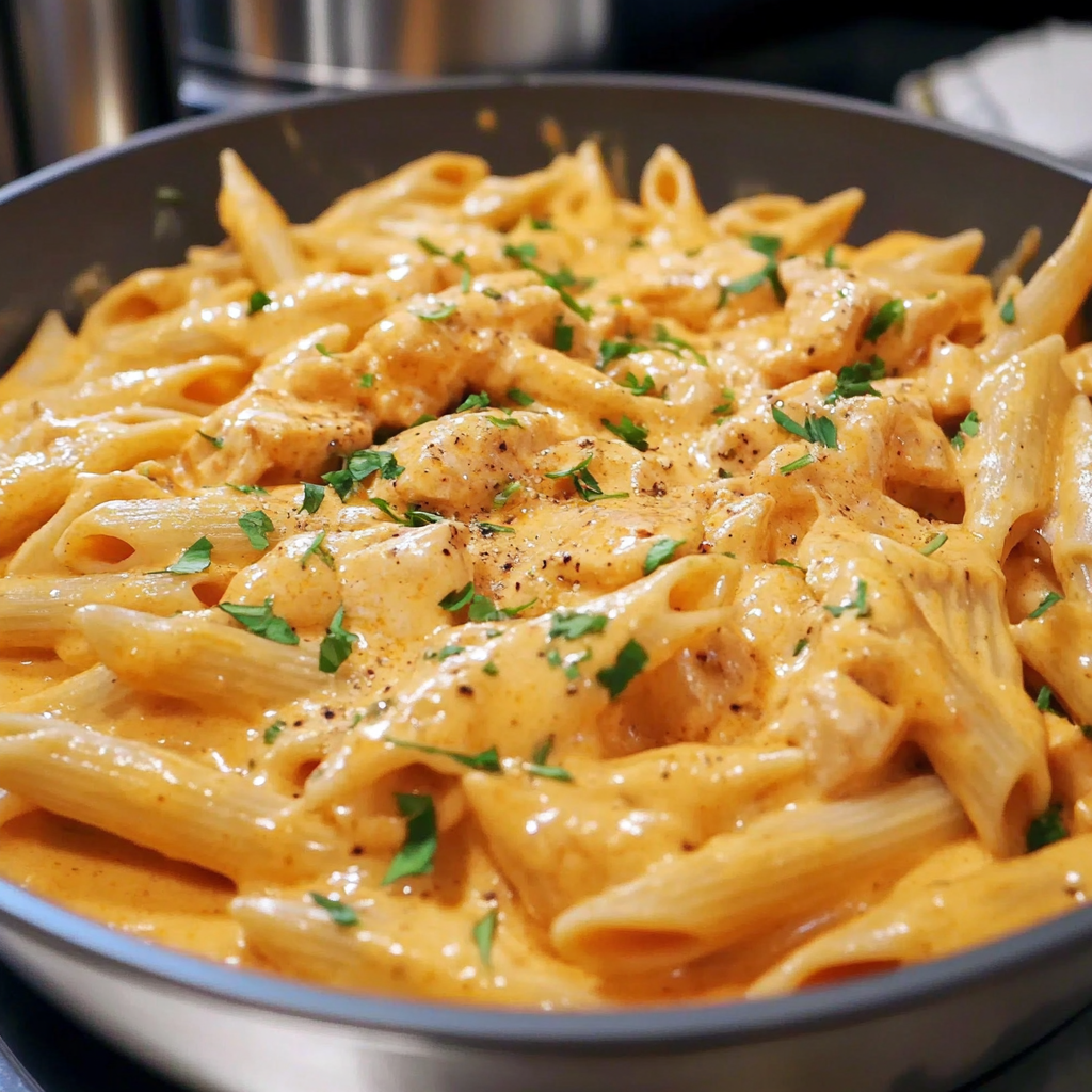 Recipe preparation for One-Pot Buffalo Ranch Chicken Penne