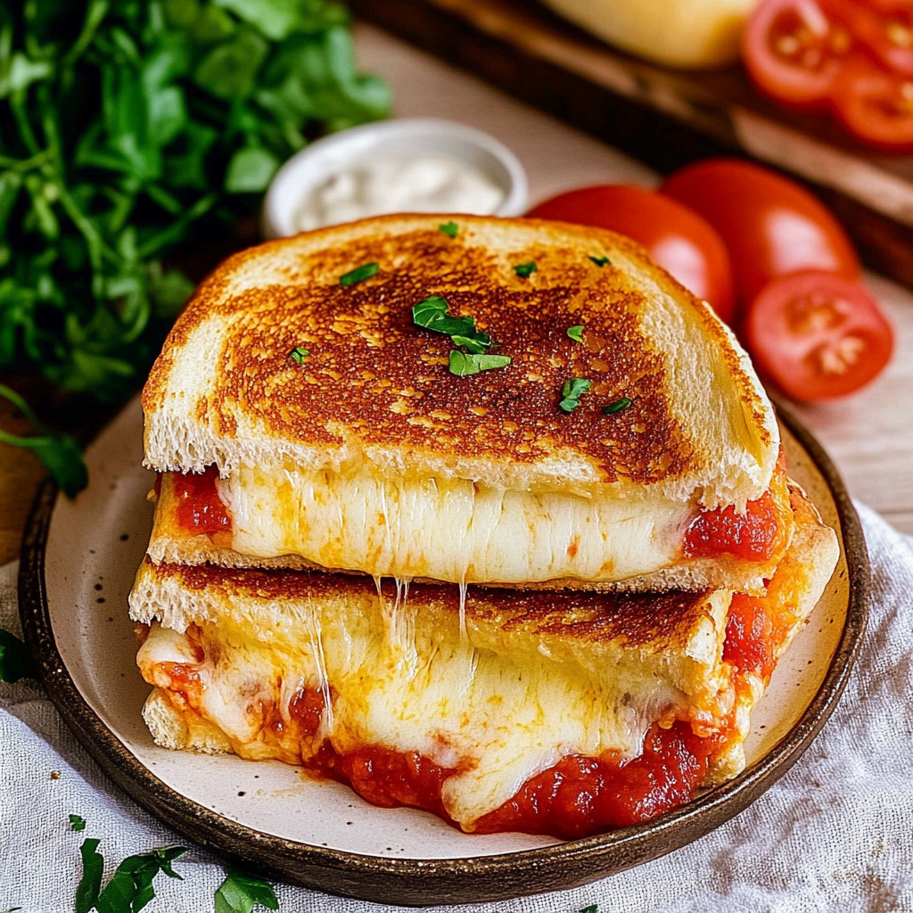 Recipe preparation for Garlic Parmesan Pizza Grilled Cheese