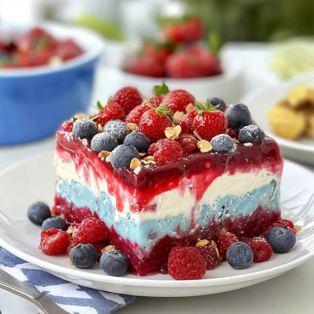 Recipe preparation for Summer Berry Jello Lasagna