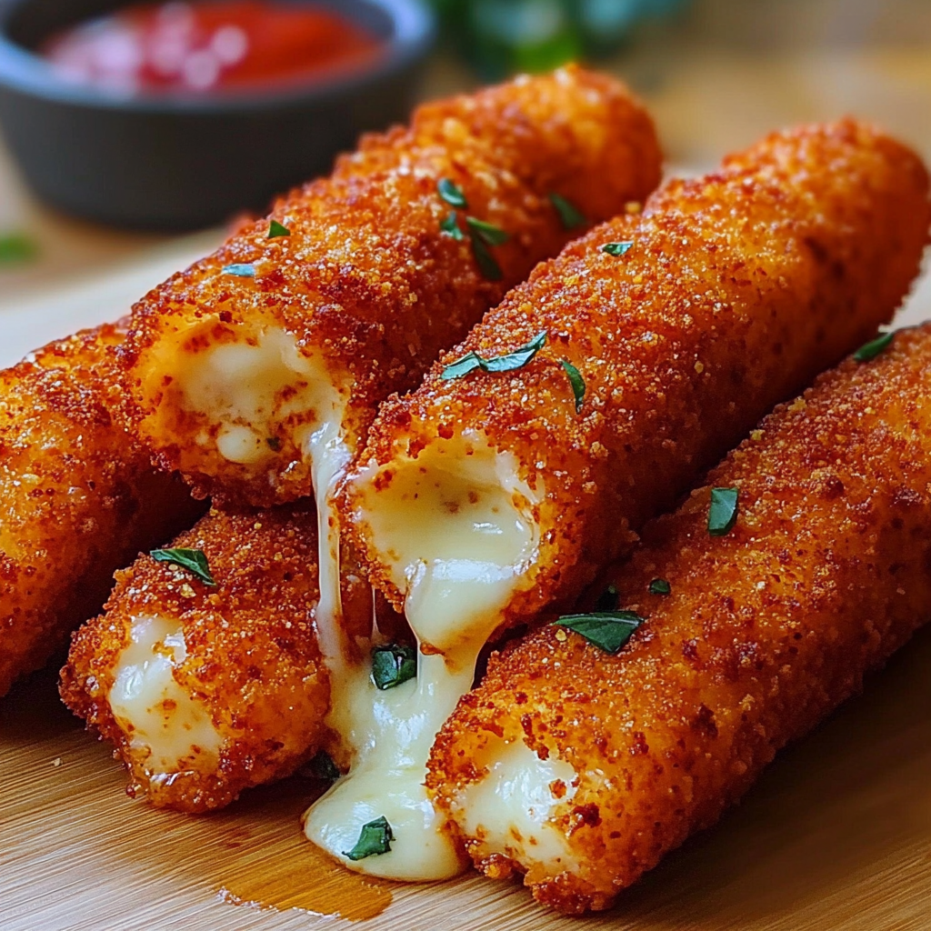 Recipe preparation for Hot Cheeto Mozzarella Sticks