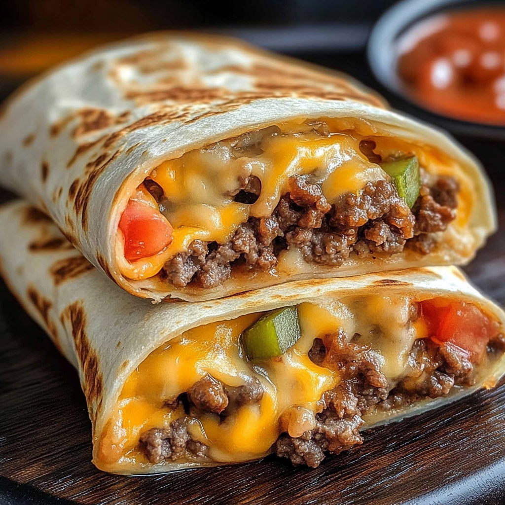 Recipe preparation for Easy Air Fryer Cheeseburger Wraps