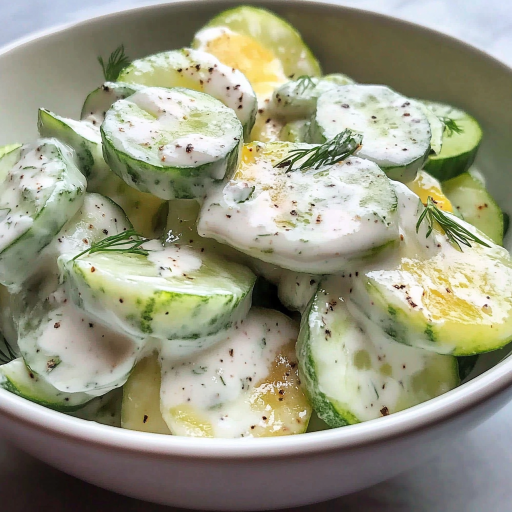 Recipe preparation for Creamy Cucumber Salad