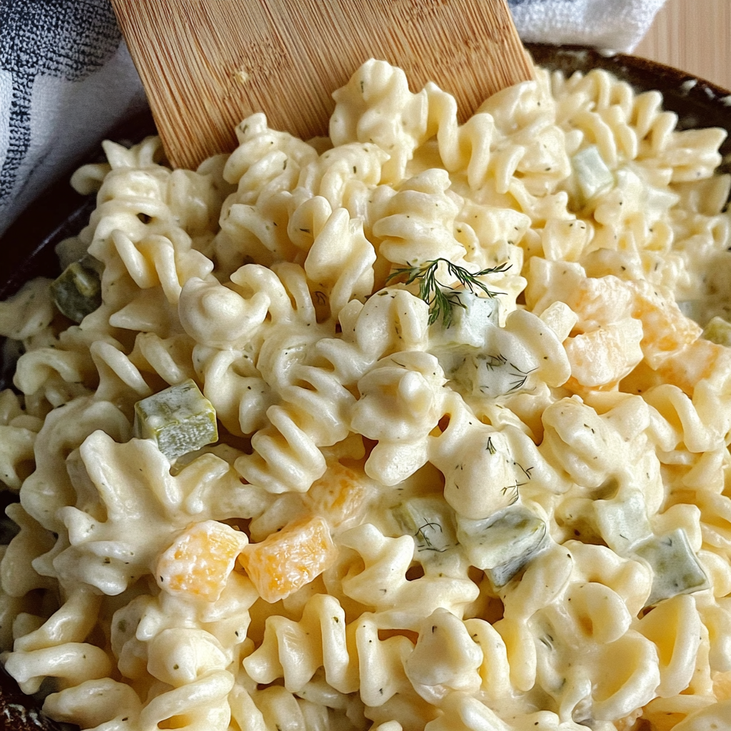 Recipe preparation for Dill pickle pasta salad