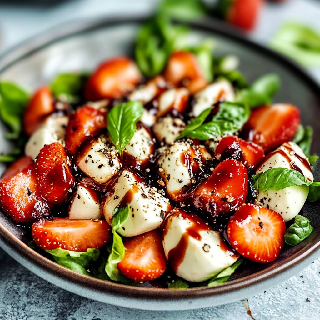 Recipe preparation for Balsamic Strawberry Caprese Salad