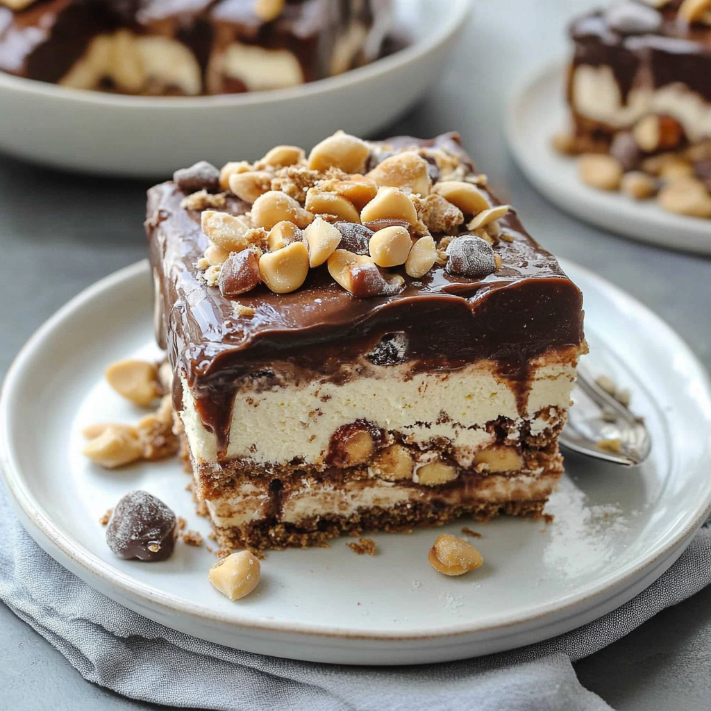 Recipe preparation for Buster Bar Ice Cream Cake
