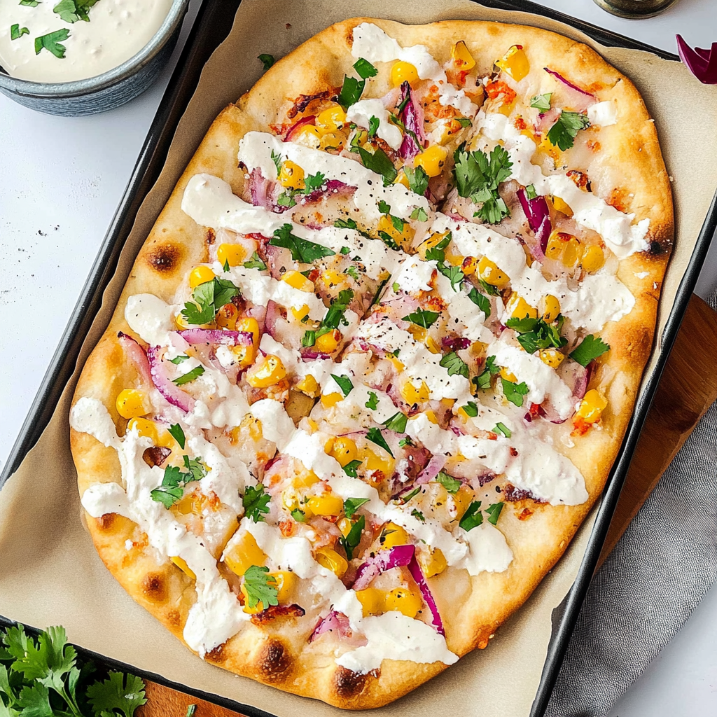 Recipe preparation for Mexican Street Corn Flatbread
