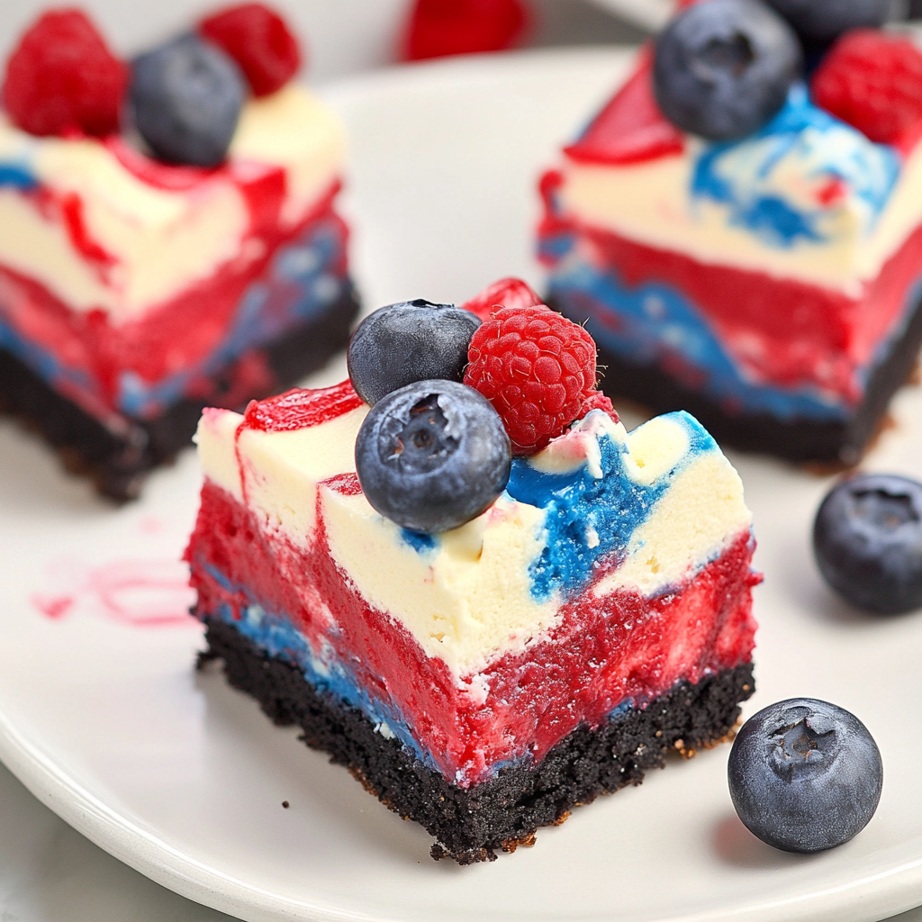 Recipe preparation for Red, White & Blue Cheesecake Swirled Bars