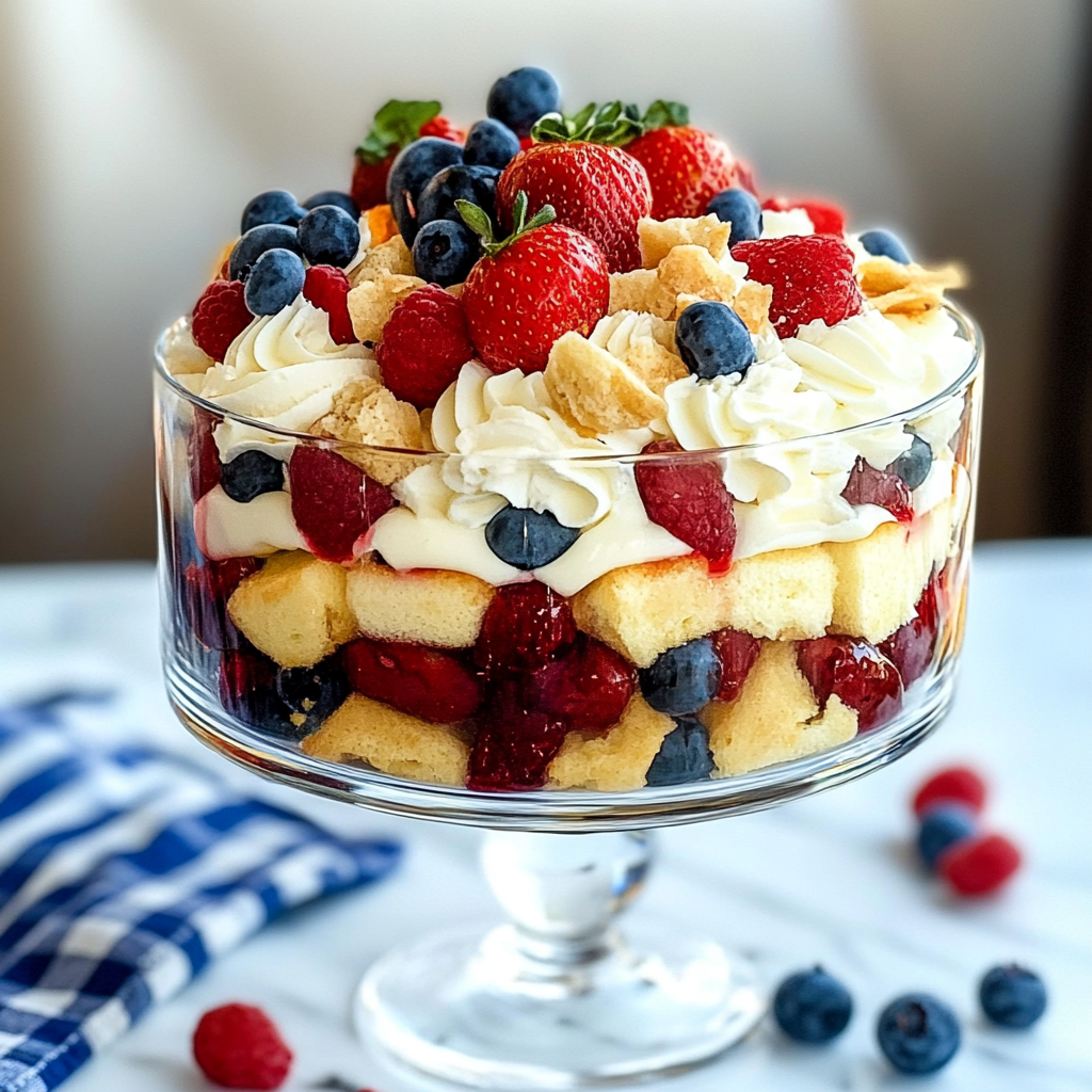 Recipe preparation for 4th of July Fruit Trifle