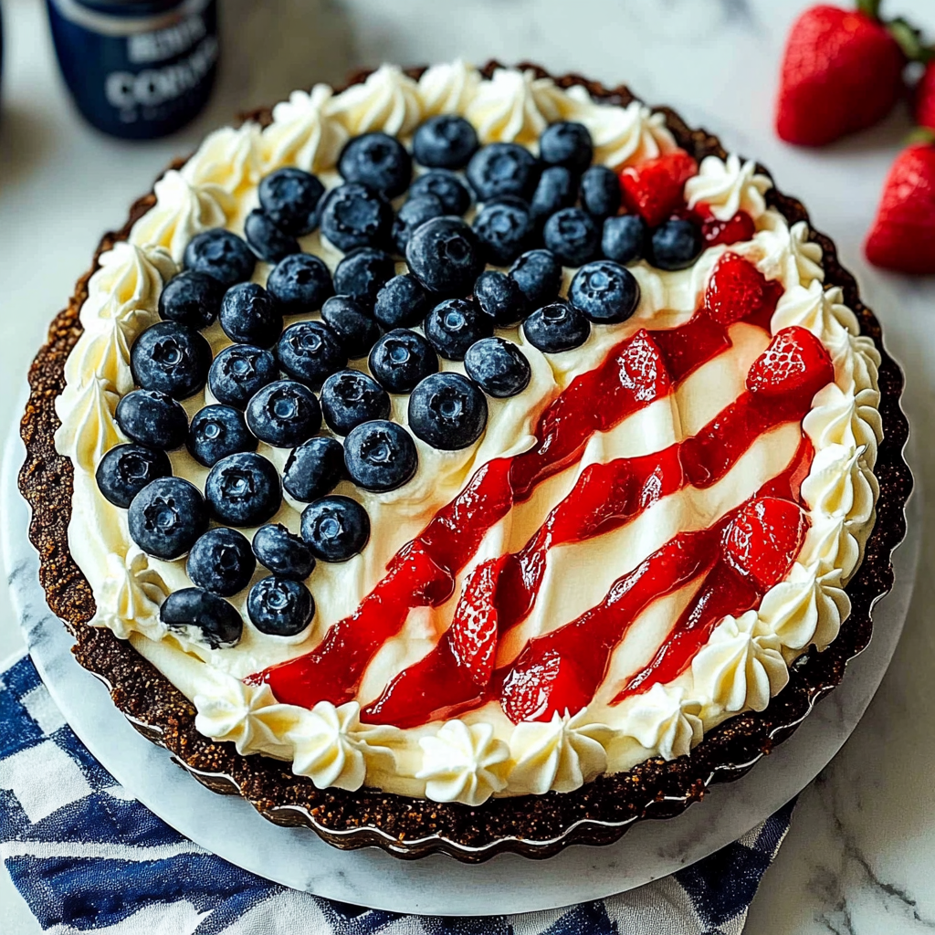 Recipe preparation for Oreo Cookie Crust Flag Pie
