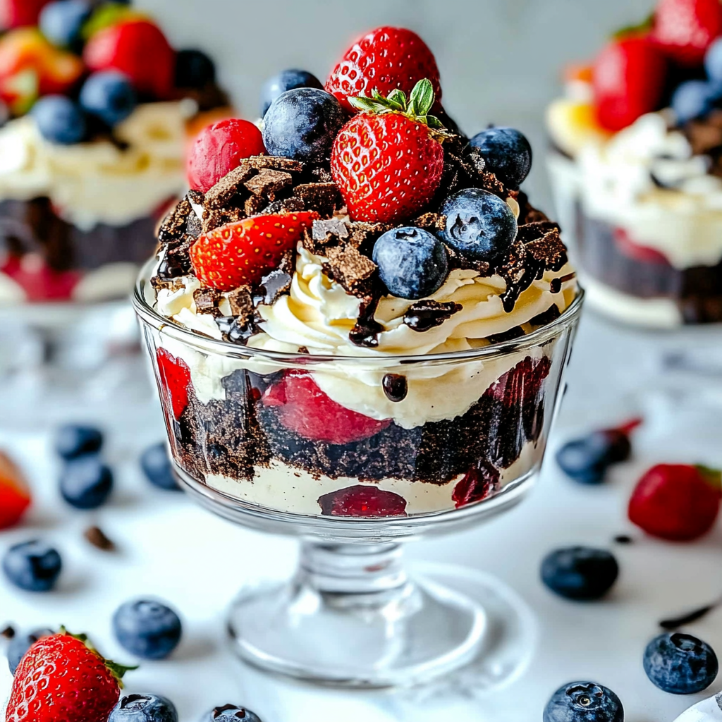Recipe preparation for Oreo Trifle with Blueberries and Strawberries