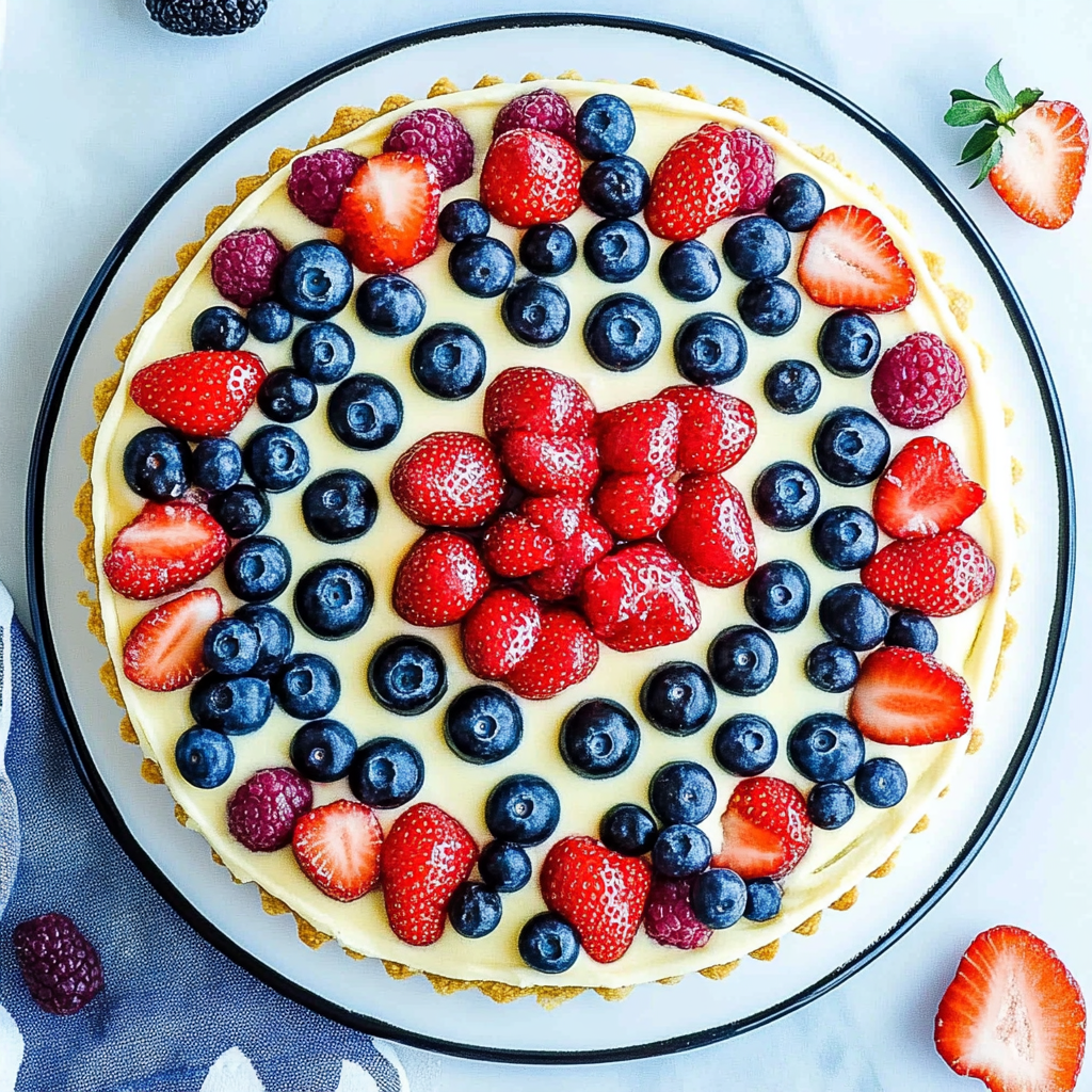 Recipe preparation for Red, White, and Blue Fruit Pizza