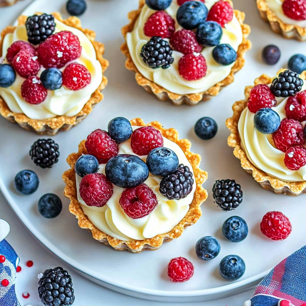 Recipe preparation for No-Bake 4th of July Fruit Tartlets