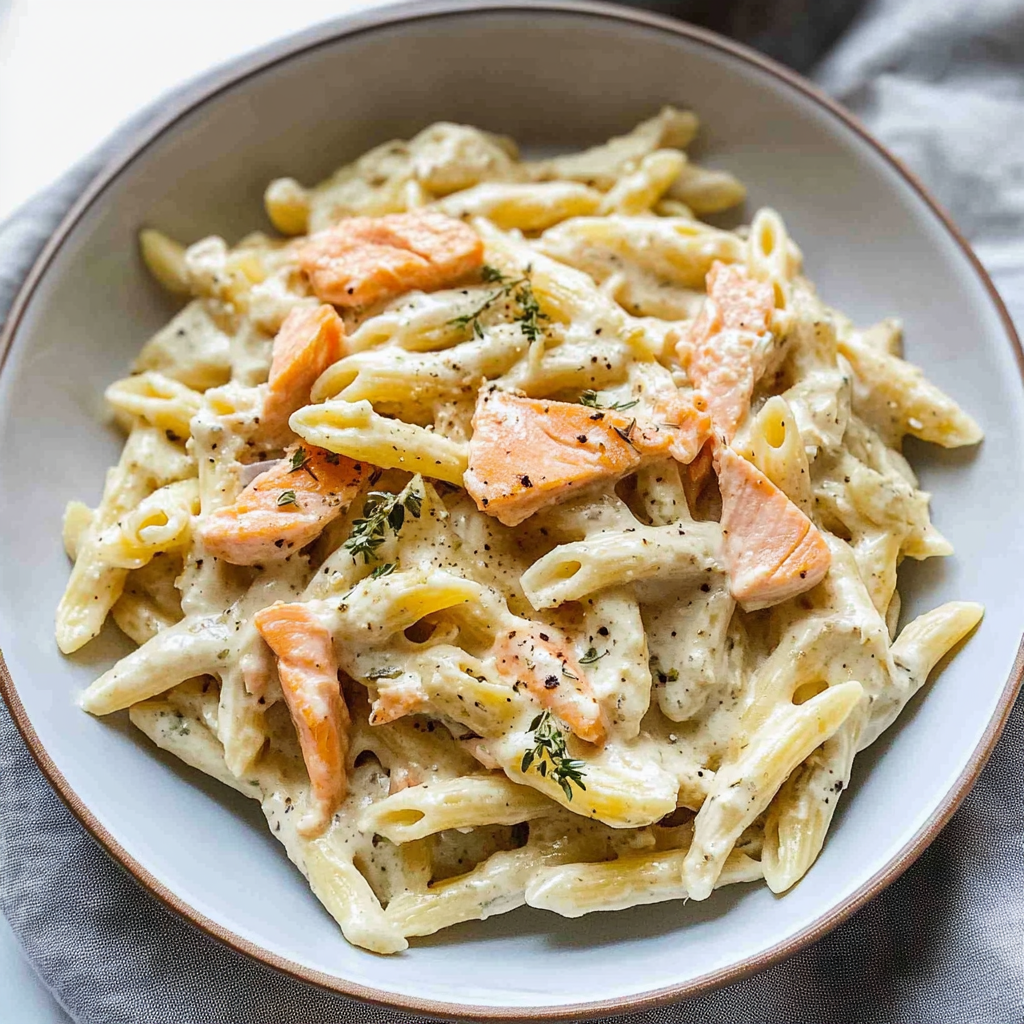 Recipe preparation for Creamy Salmon Pasta Recipe