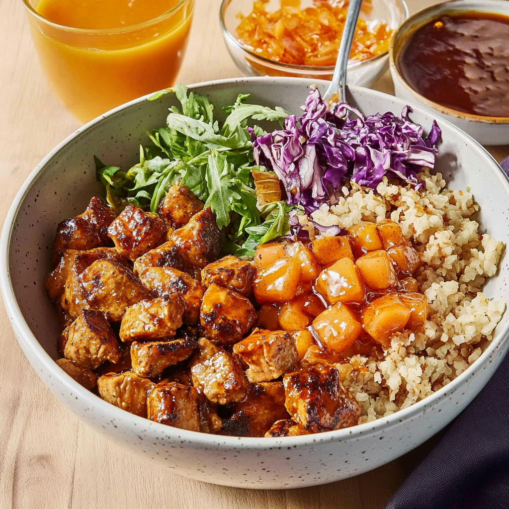 Recipe preparation for Hot Honey Chicken Bowl - Sweet Green Copycat