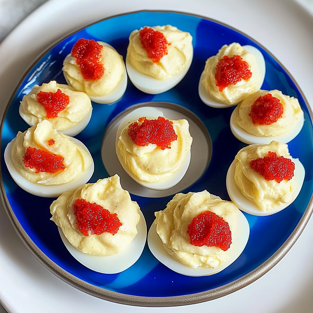 Recipe preparation for Unique and Easy Snack for July 4th: Red, White, and Blue Deviled Eggs