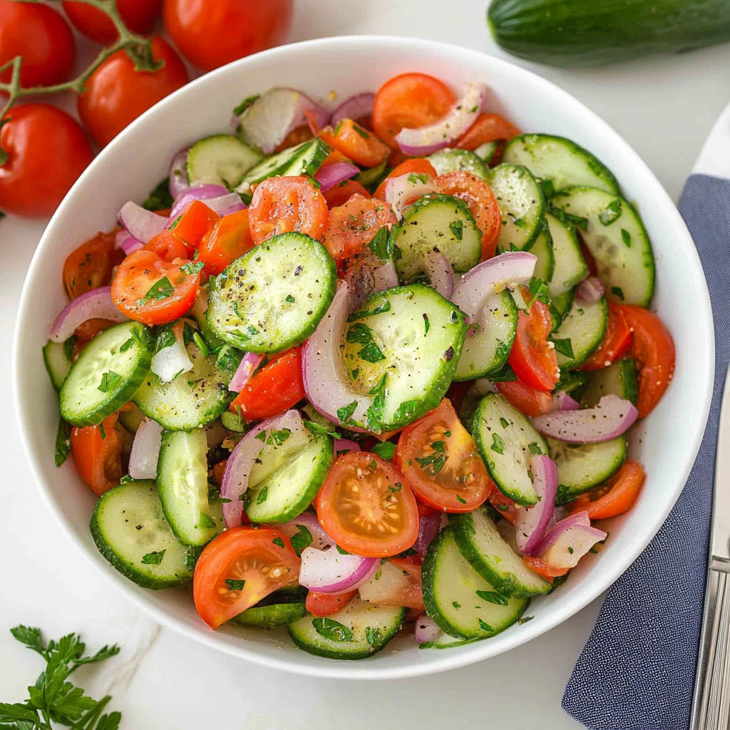 Recipe preparation for Cucumber Tomato Salad