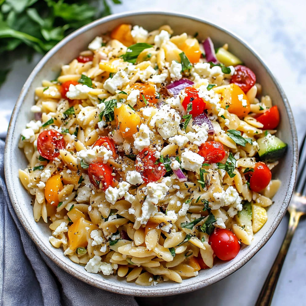 Recipe preparation for Lemon Honey Orzo With Feta