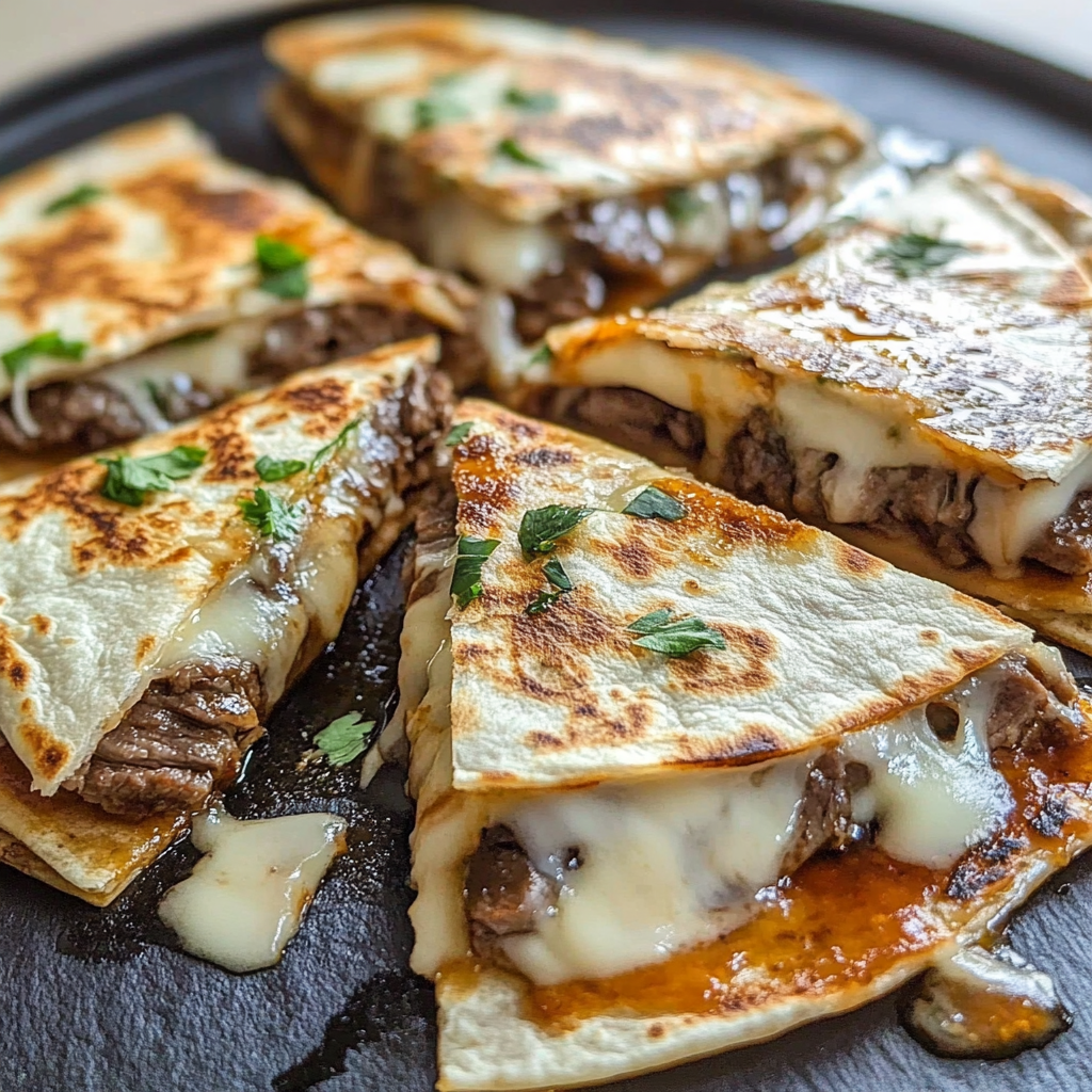 Recipe preparation for Steak Cheese Quesadillas on Blackstone
