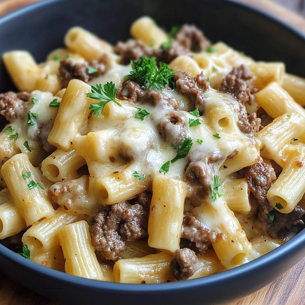 Recipe preparation for Philly Cheesesteak Pasta