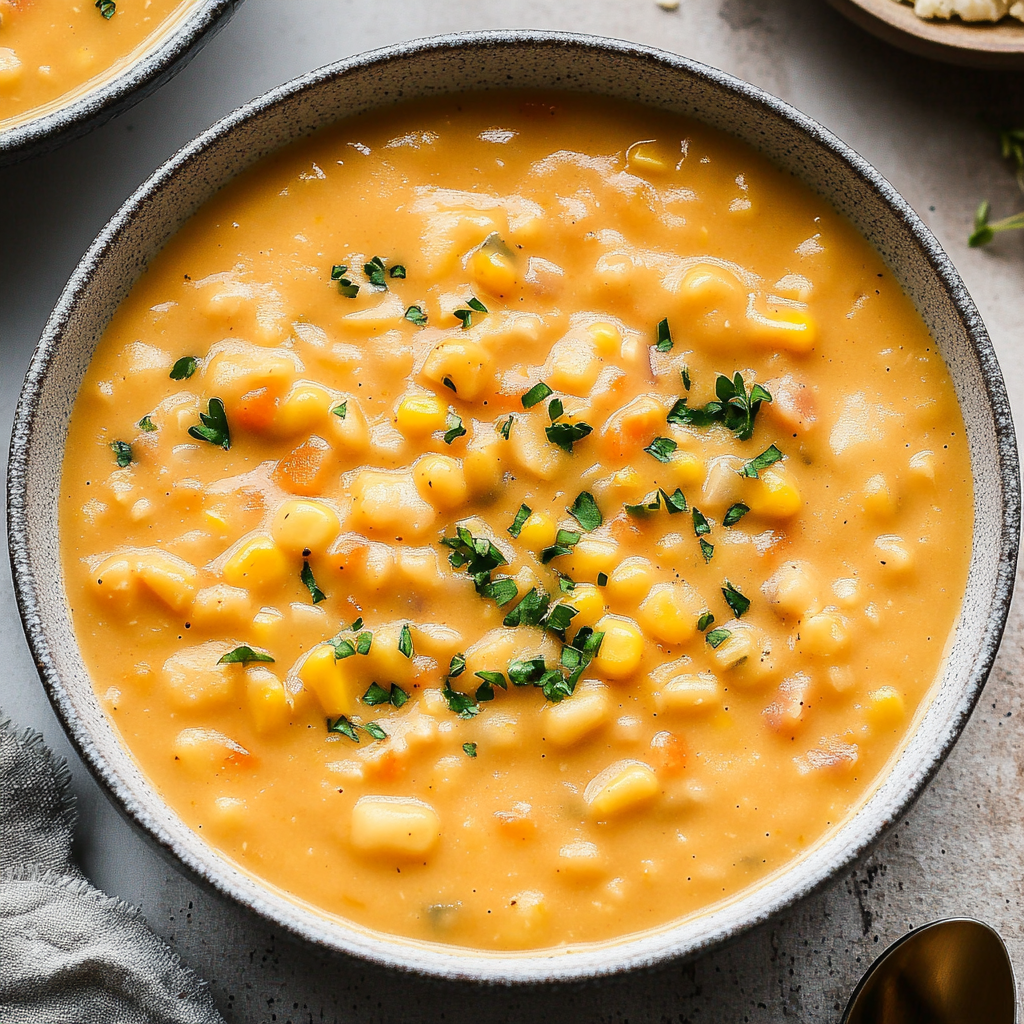 Recipe preparation for Creamy Corn Chowder with Potatoes
