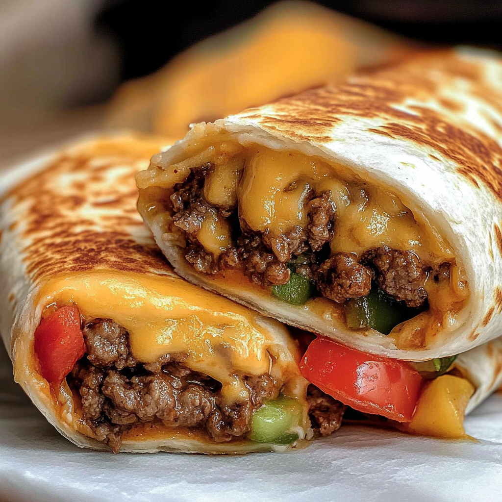 Recipe preparation for Easy Air Fryer Cheeseburger Wraps
