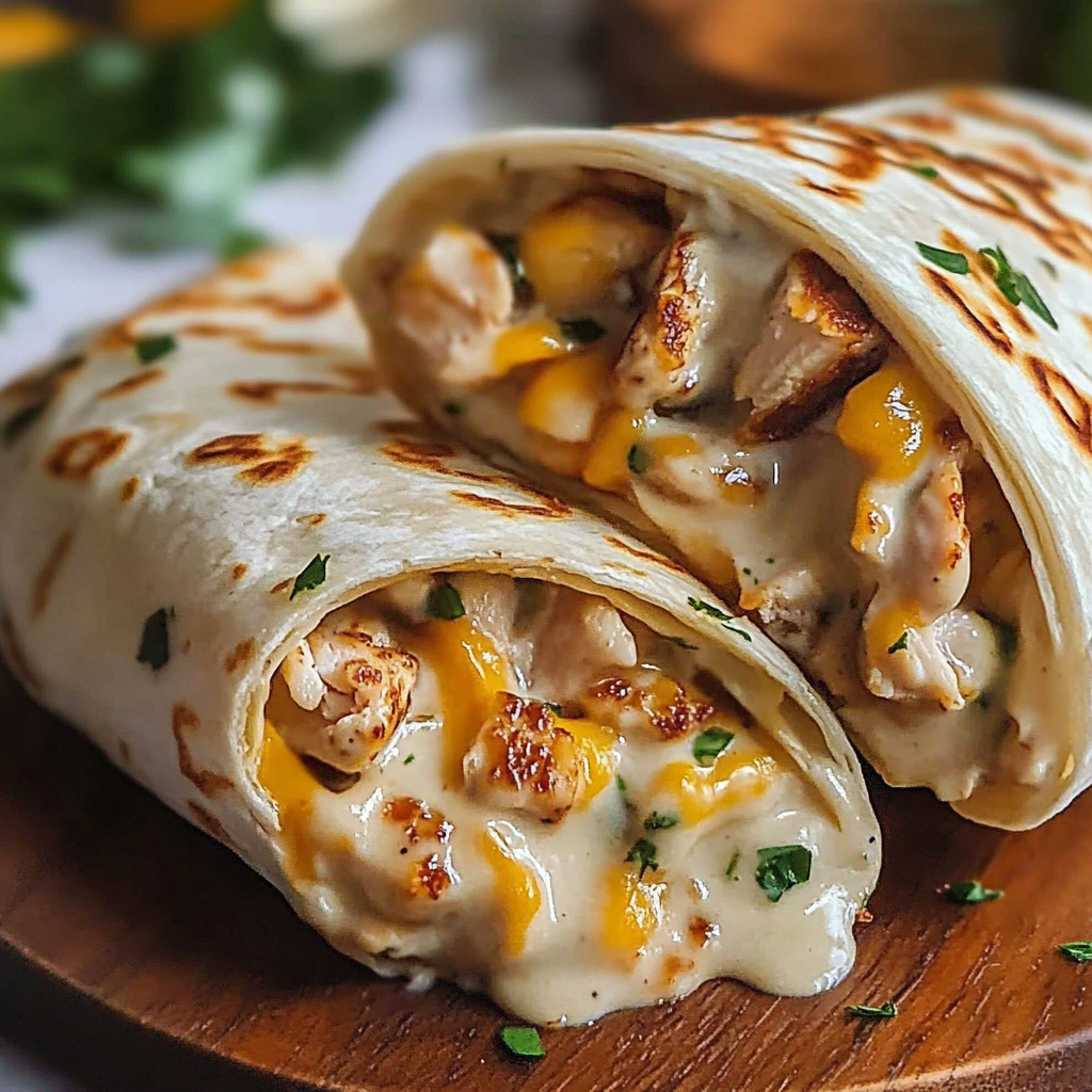Recipe preparation for Cheesy Garlic Chicken Wraps