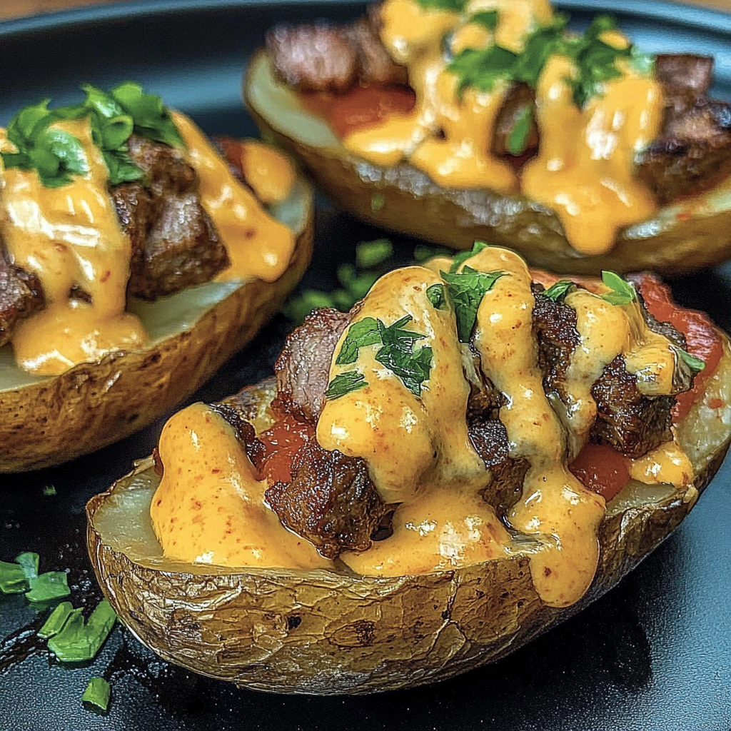 Recipe preparation for Loaded Baked Potato with Steak Bites