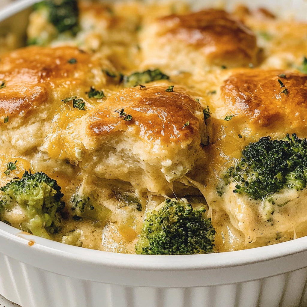 Recipe preparation for Broccoli Cheddar Biscuit Casserole