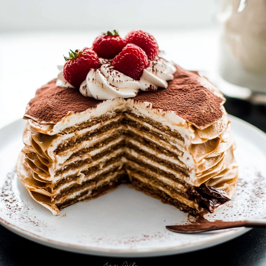 Recipe preparation for Tiramisu Crepe Cake
