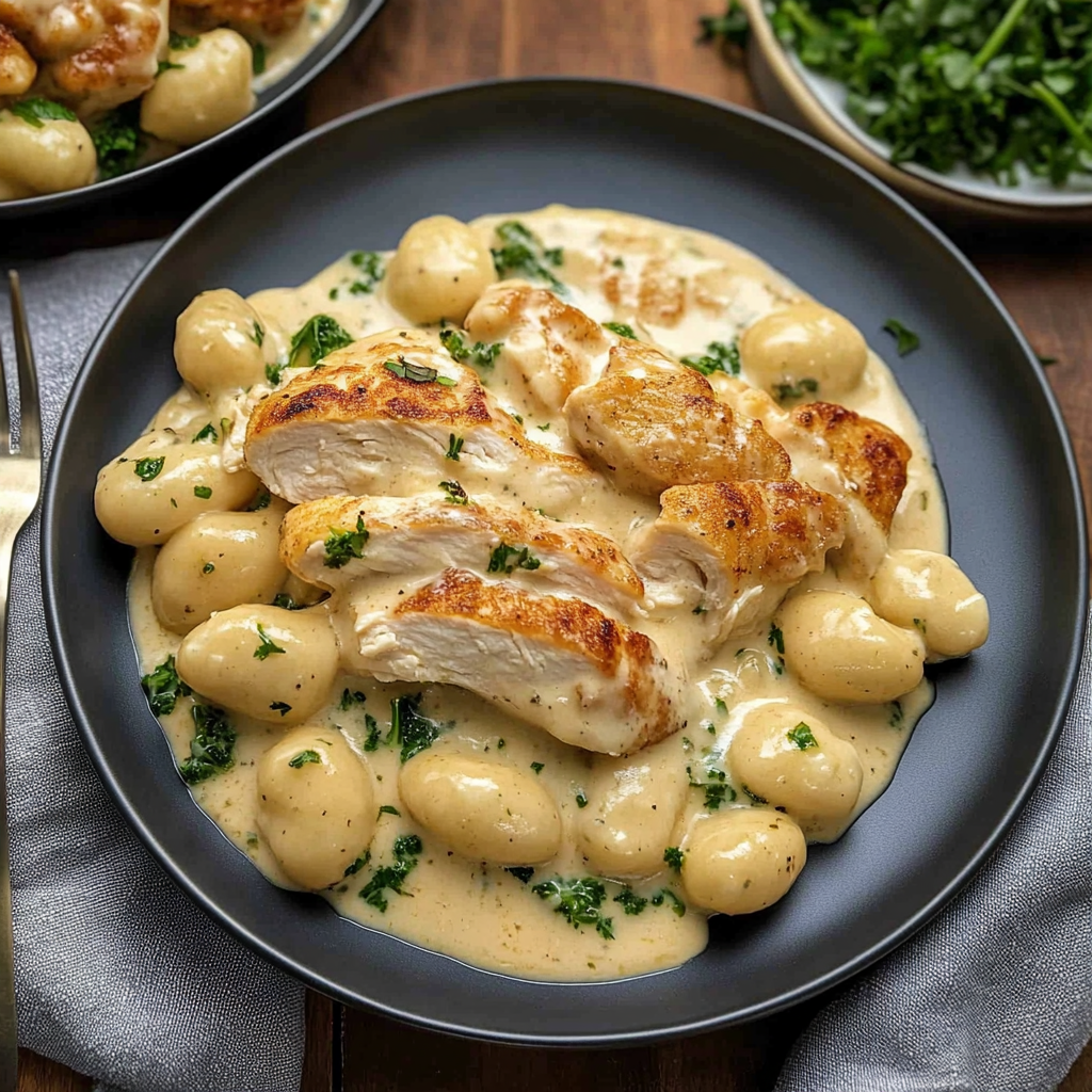 Recipe preparation for Creamy Asiago Chicken and Gnocchi