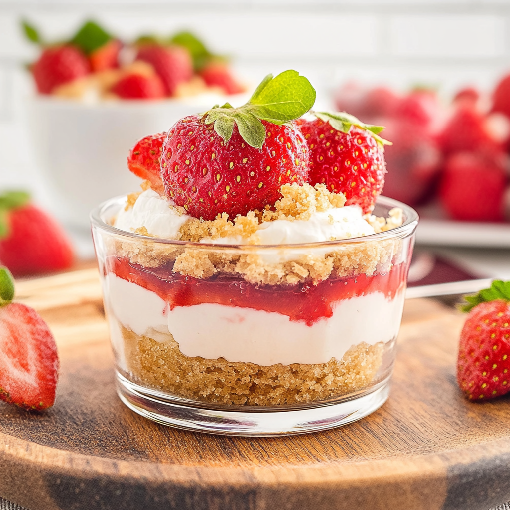 Recipe preparation for No Bake Strawberry Cheesecake Cups