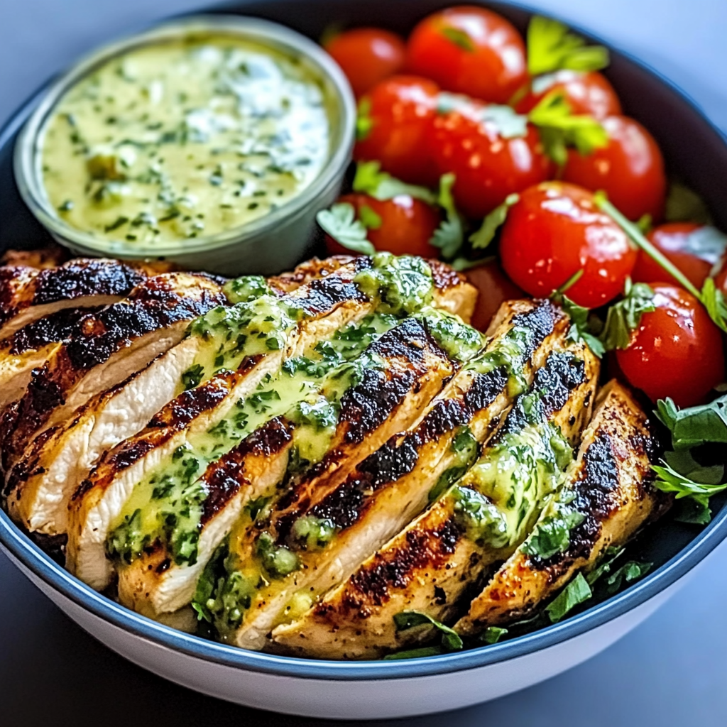 Recipe preparation for Chimichurri Grilled Chicken Bowl with Garlic Sauce