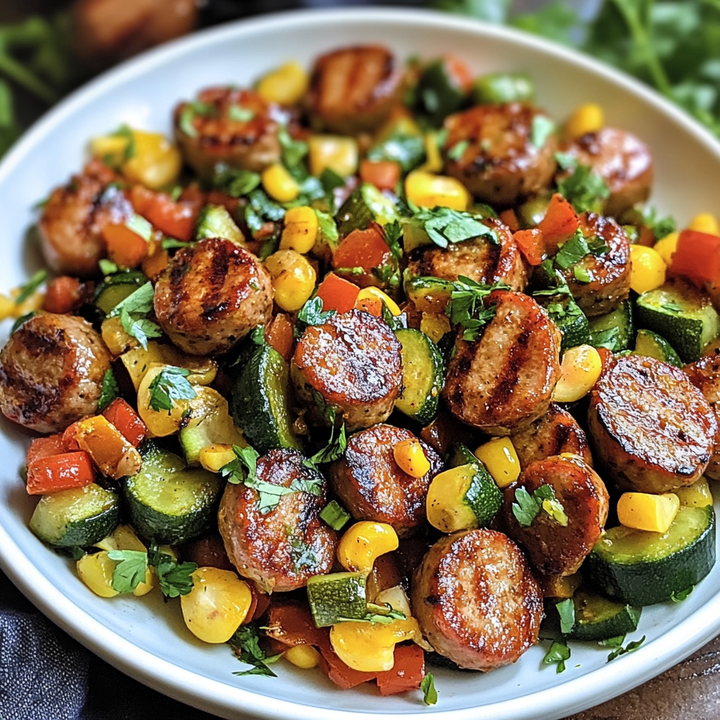 Recipe preparation for Sausage and Veggies Skillet