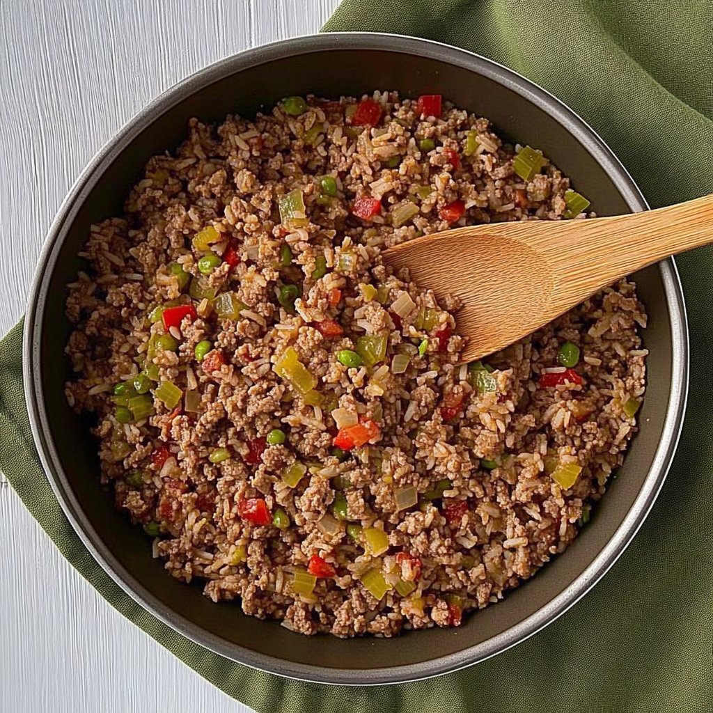 Recipe preparation for Dirty Rice with Ground Beef