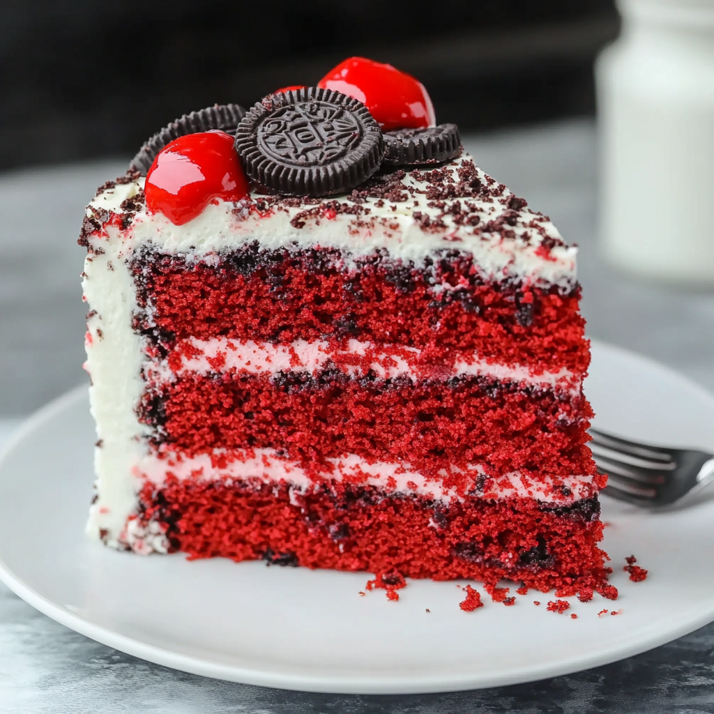 Recipe preparation for Red Velvet Oreo Cake
