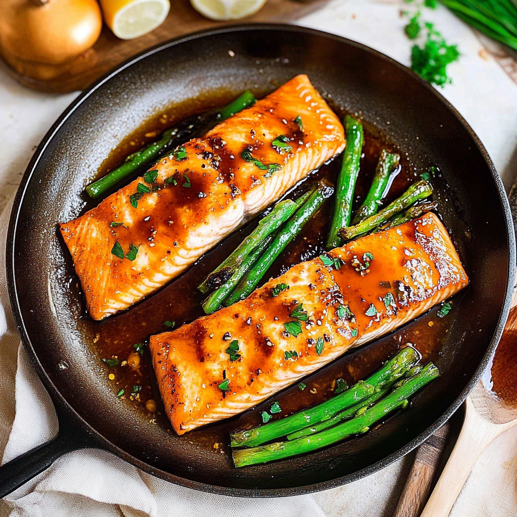 Recipe preparation for Bourbon Glazed Salmon