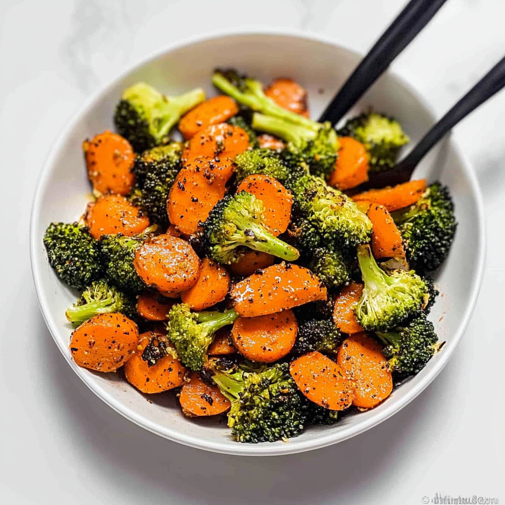 Recipe preparation for Roasted Broccoli and Carrots