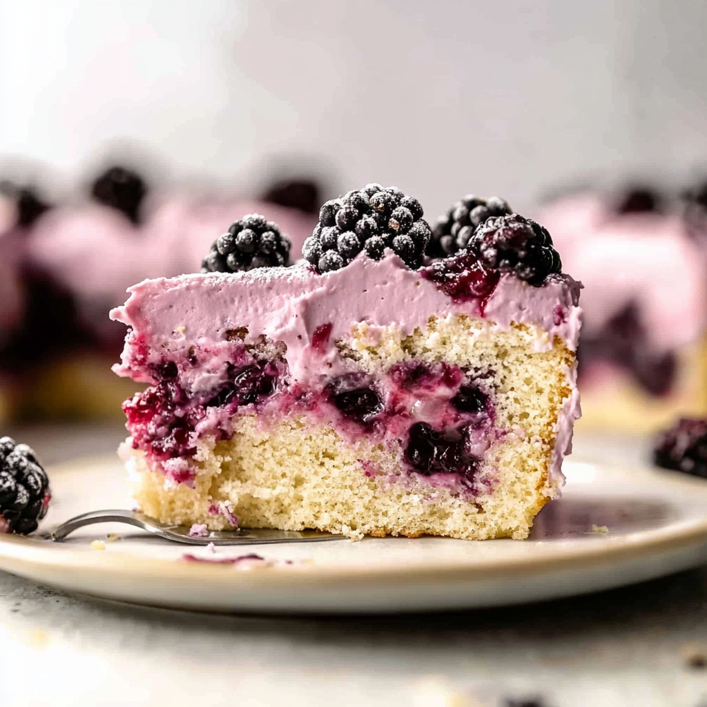 Recipe preparation for Swirled Blackberry Lavender Sheet Cake