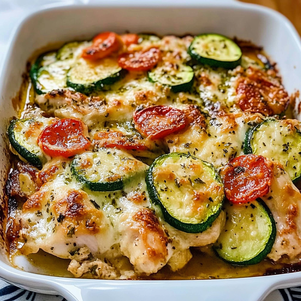Recipe preparation for Mediterranean Chicken Zucchini Bake