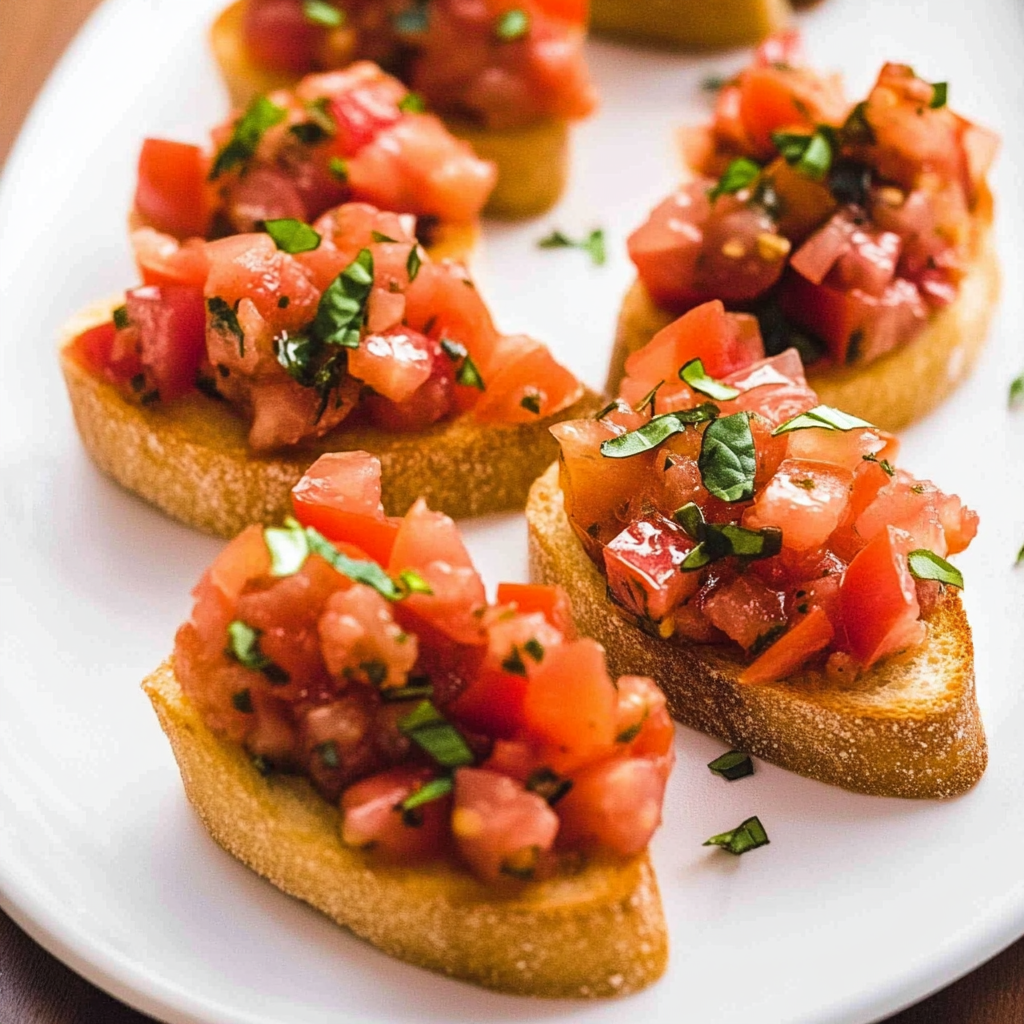 Recipe preparation for Tomato Basil Bruschetta