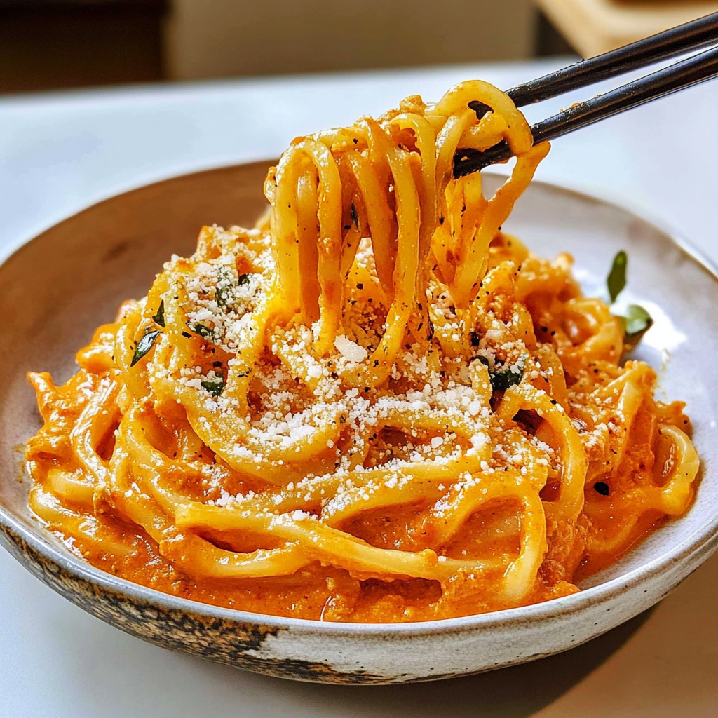 Recipe preparation for Creamy Gochujang Udon Noodles